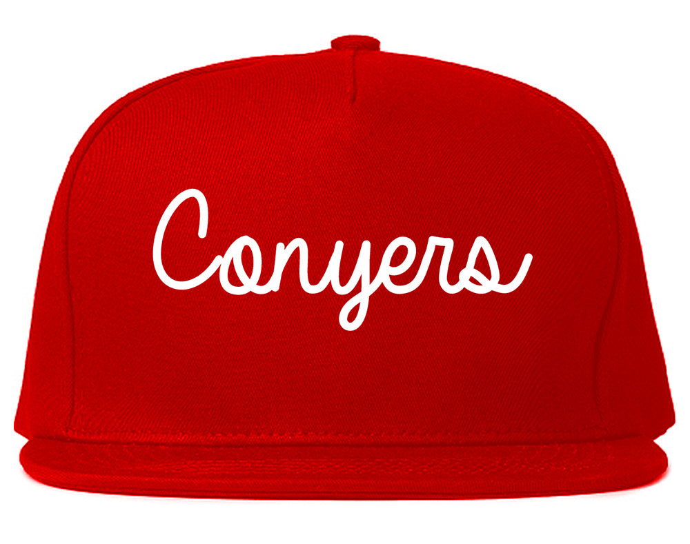 Conyers Georgia GA Script Mens Snapback Hat Red