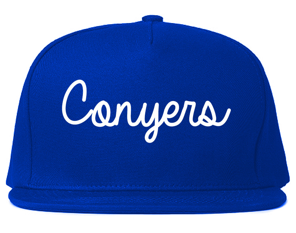 Conyers Georgia GA Script Mens Snapback Hat Royal Blue
