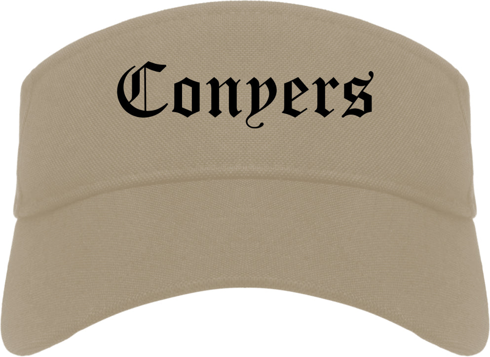 Conyers Georgia GA Old English Mens Visor Cap Hat Khaki