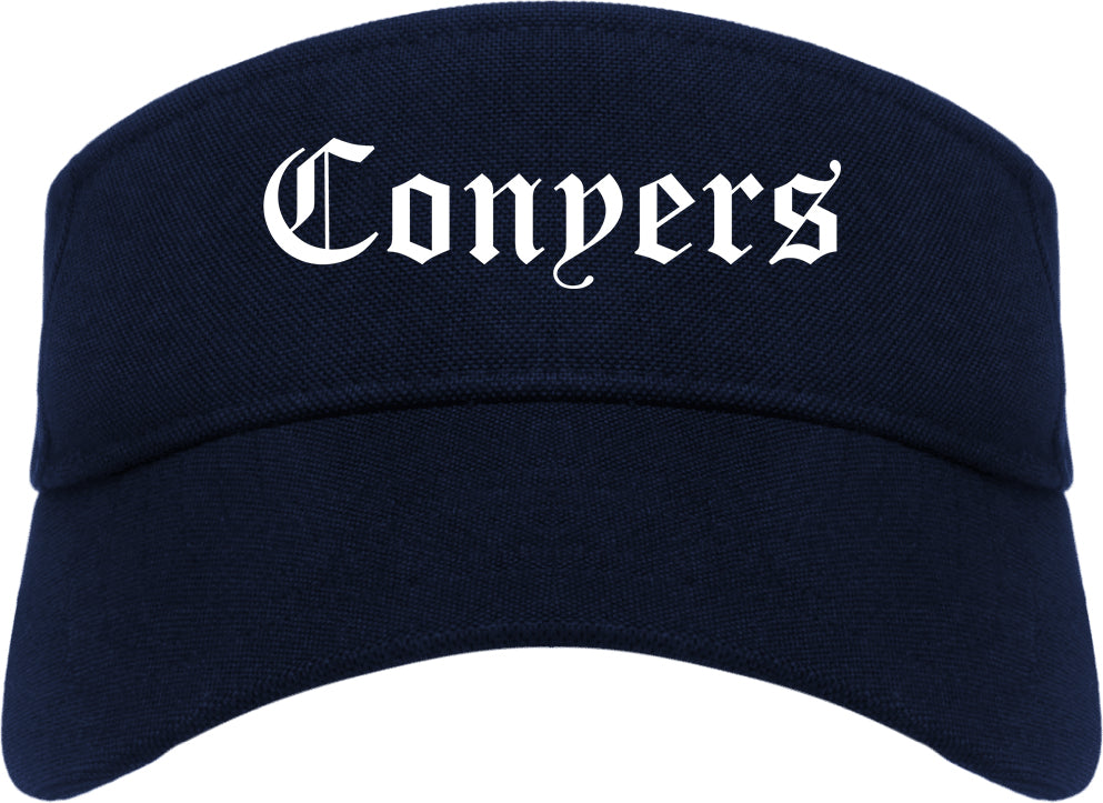 Conyers Georgia GA Old English Mens Visor Cap Hat Navy Blue