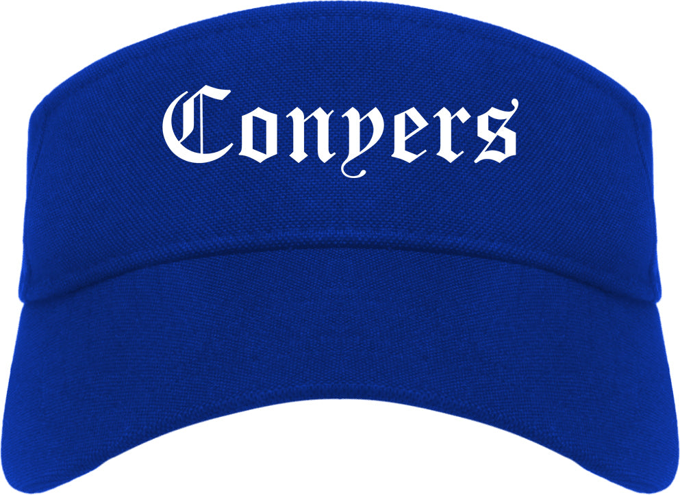 Conyers Georgia GA Old English Mens Visor Cap Hat Royal Blue