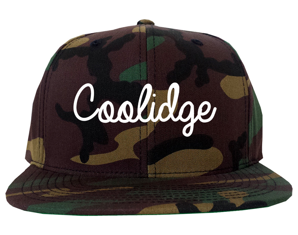 Coolidge Arizona AZ Script Mens Snapback Hat Army Camo