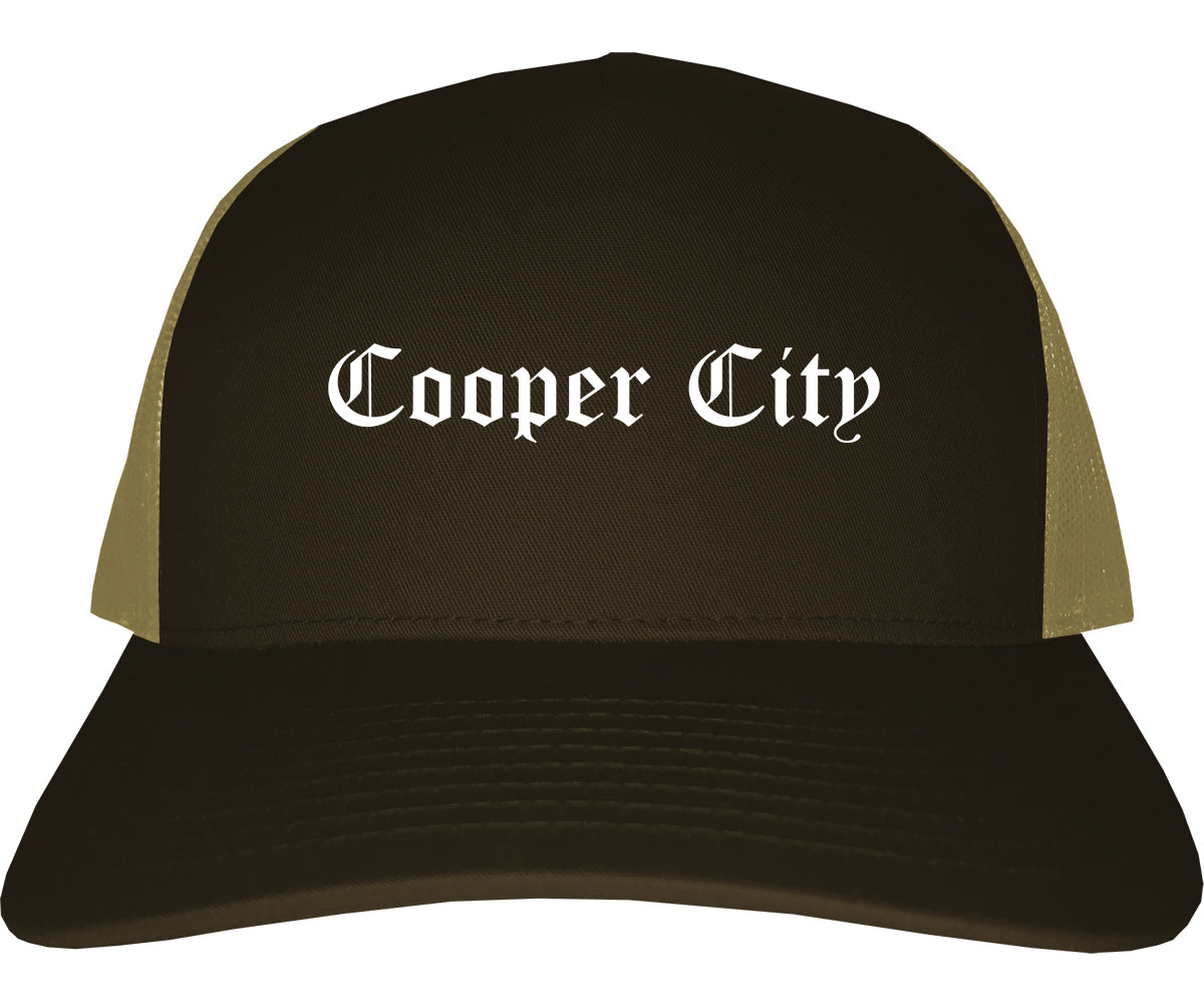 Cooper City Florida FL Old English Mens Trucker Hat Cap Brown