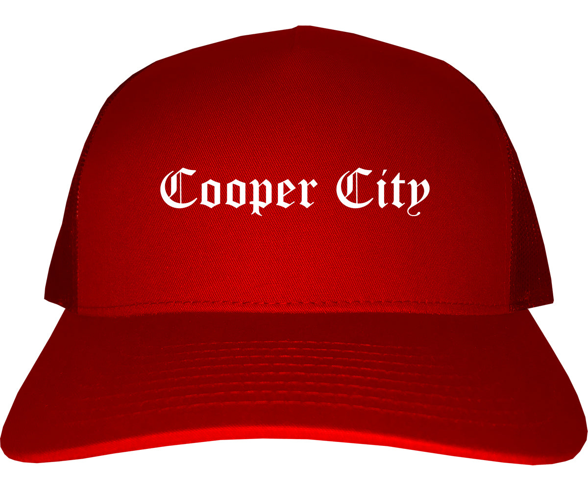 Cooper City Florida FL Old English Mens Trucker Hat Cap Red
