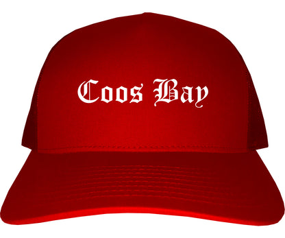 Coos Bay Oregon OR Old English Mens Trucker Hat Cap Red