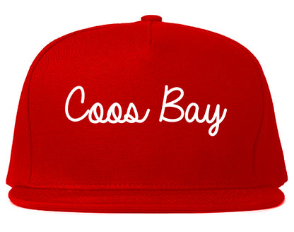 Coos Bay Oregon OR Script Mens Snapback Hat Red