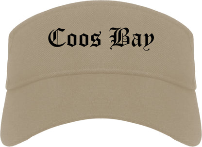 Coos Bay Oregon OR Old English Mens Visor Cap Hat Khaki