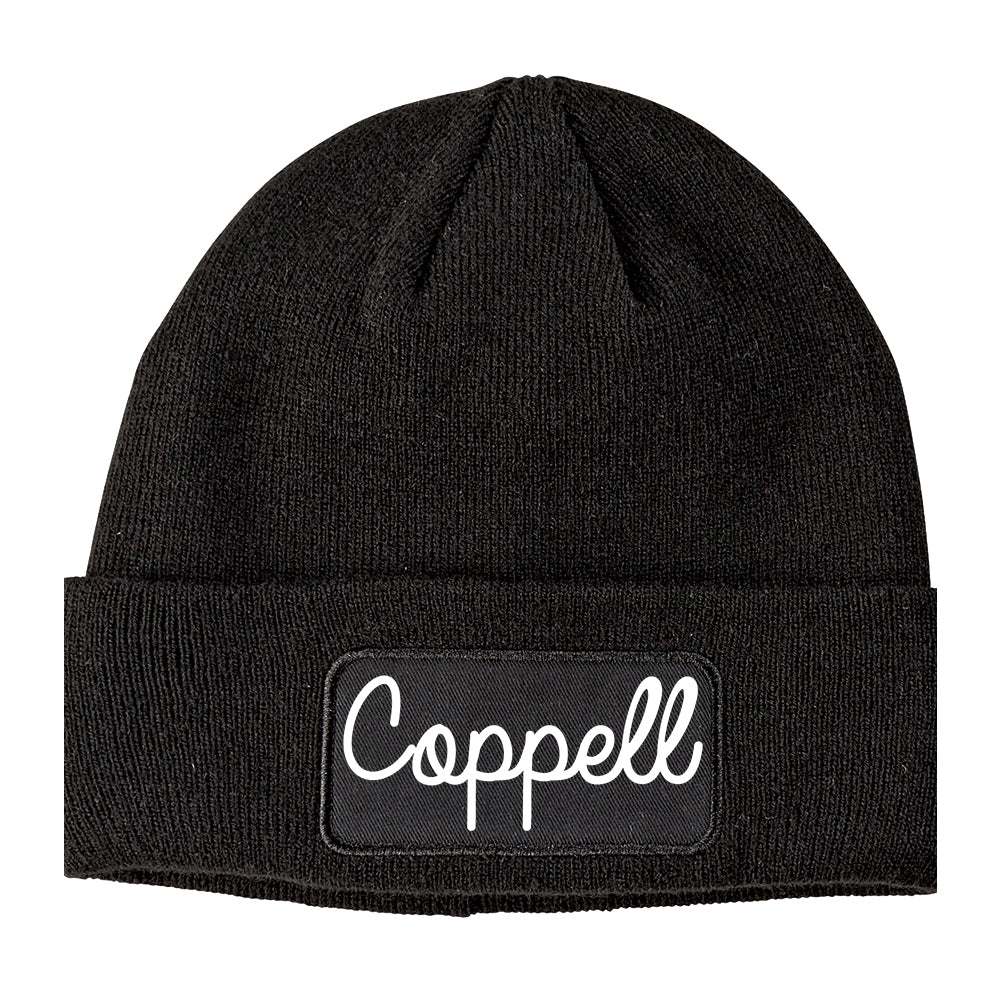 Coppell Texas TX Script Mens Knit Beanie Hat Cap Black