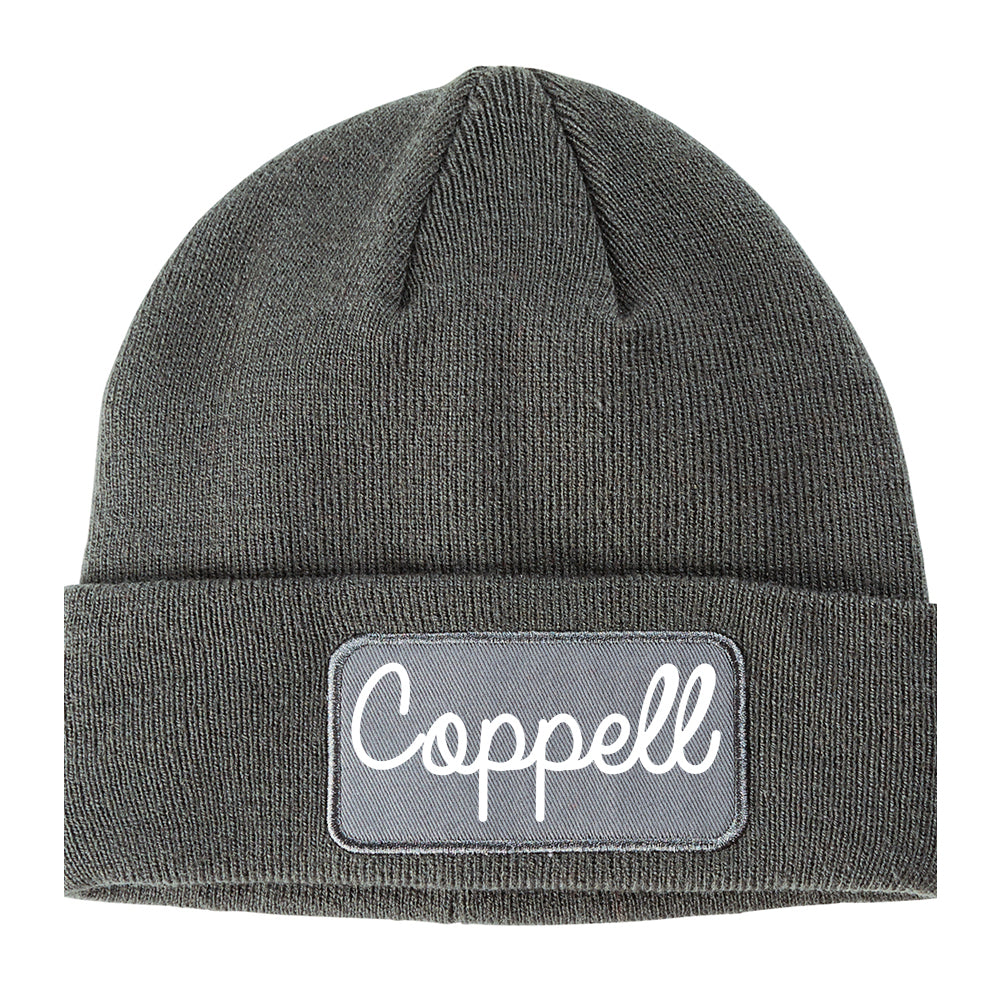 Coppell Texas TX Script Mens Knit Beanie Hat Cap Grey