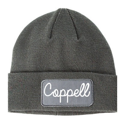 Coppell Texas TX Script Mens Knit Beanie Hat Cap Grey