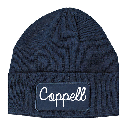 Coppell Texas TX Script Mens Knit Beanie Hat Cap Navy Blue