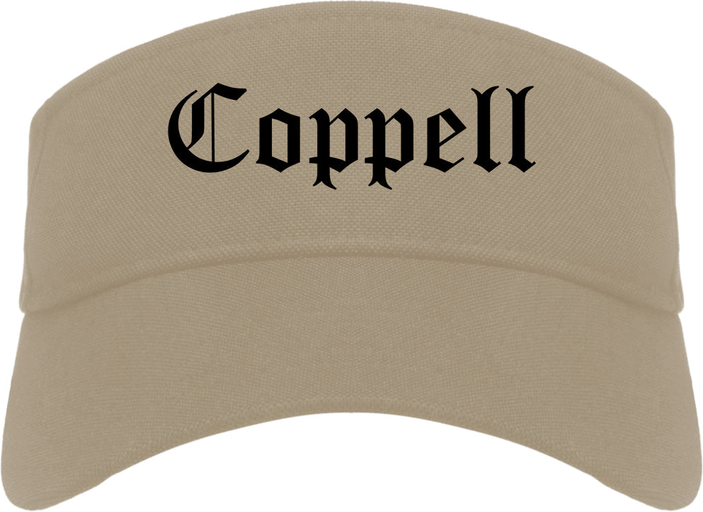 Coppell Texas TX Old English Mens Visor Cap Hat Khaki