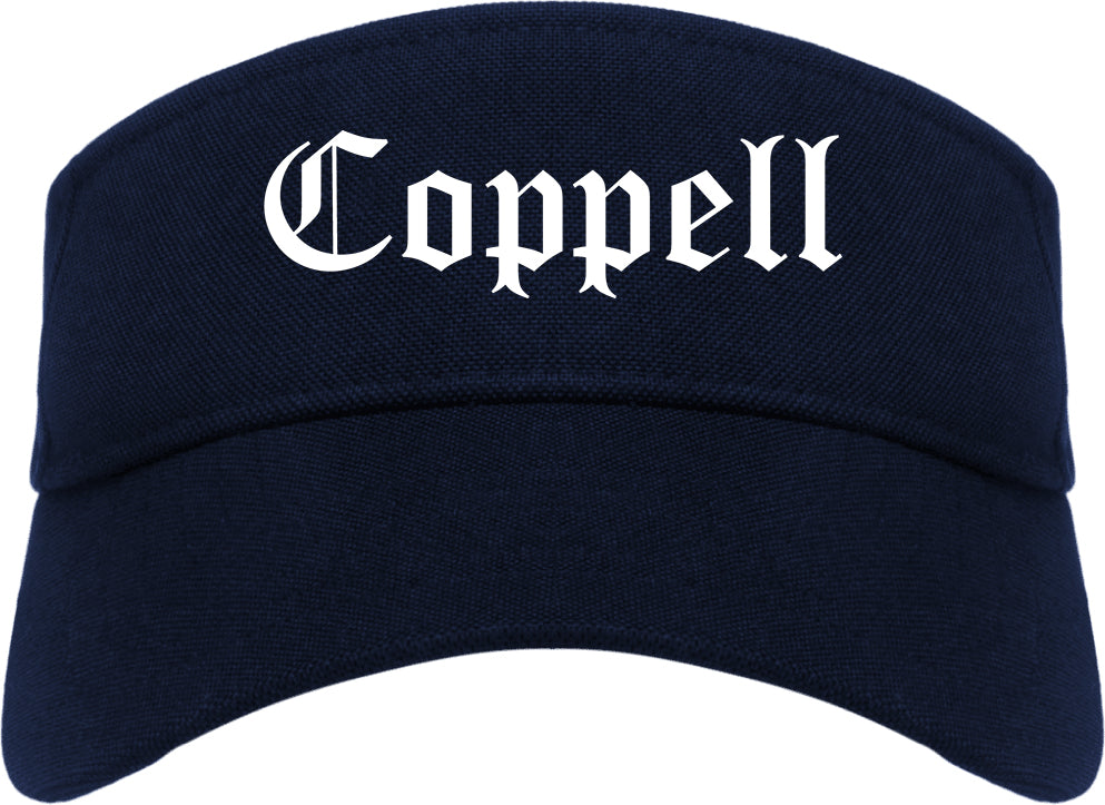 Coppell Texas TX Old English Mens Visor Cap Hat Navy Blue
