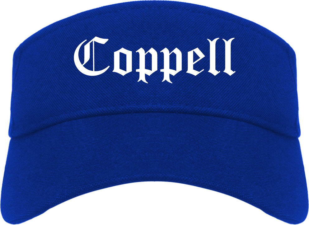 Coppell Texas TX Old English Mens Visor Cap Hat Royal Blue