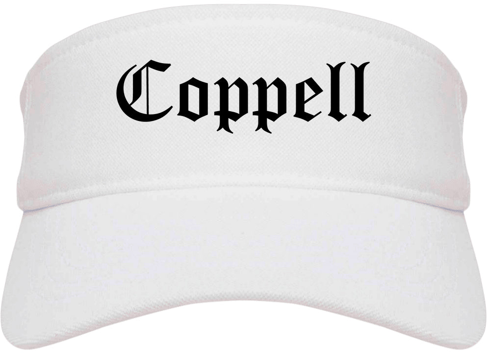 Coppell Texas TX Old English Mens Visor Cap Hat White