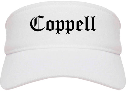 Coppell Texas TX Old English Mens Visor Cap Hat White
