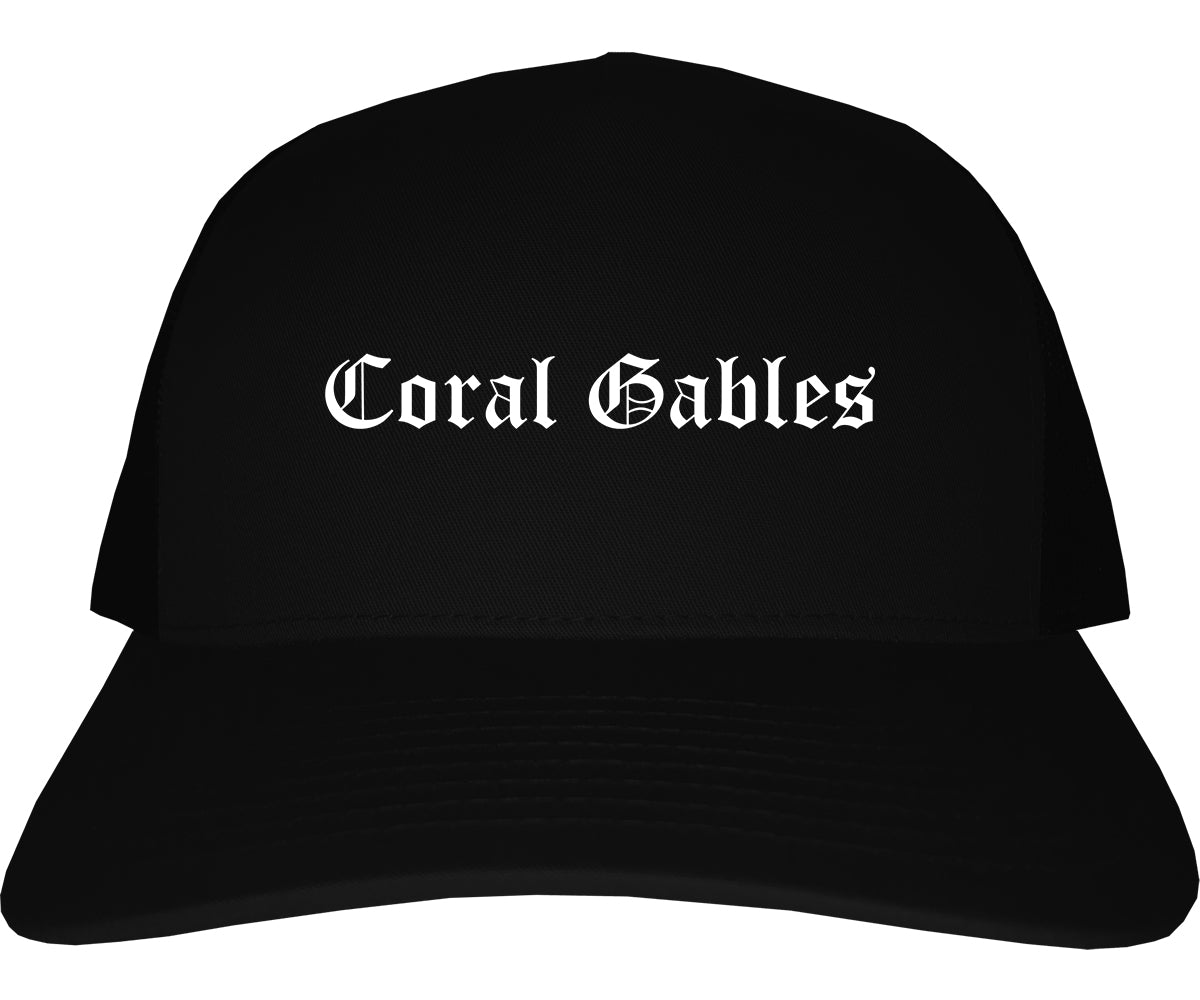 Coral Gables Florida FL Old English Mens Trucker Hat Cap Black