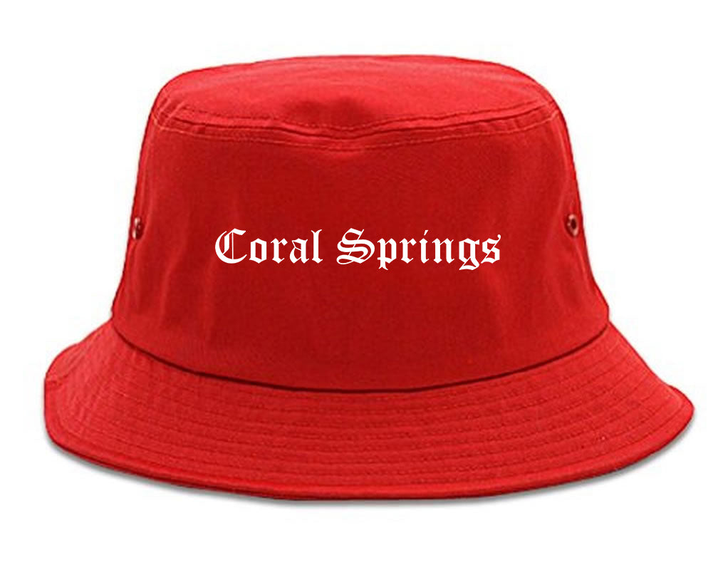 Coral Springs Florida FL Old English Mens Bucket Hat Red