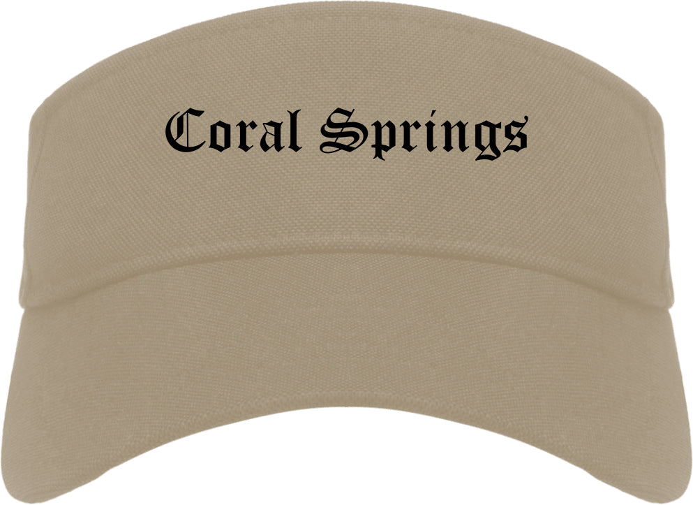 Coral Springs Florida FL Old English Mens Visor Cap Hat Khaki