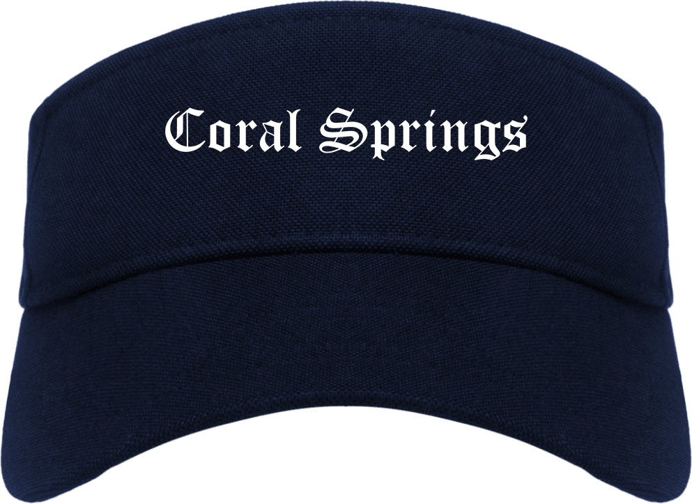 Coral Springs Florida FL Old English Mens Visor Cap Hat Navy Blue