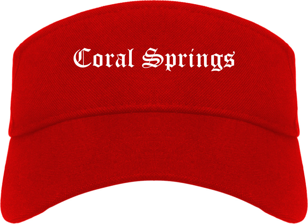 Coral Springs Florida FL Old English Mens Visor Cap Hat Red