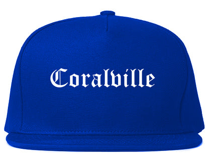 Coralville Iowa IA Old English Mens Snapback Hat Royal Blue
