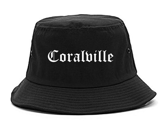 Coralville Iowa IA Old English Mens Bucket Hat Black