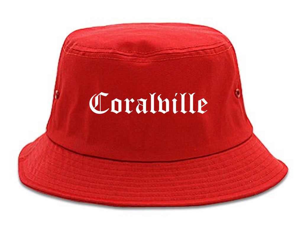 Coralville Iowa IA Old English Mens Bucket Hat Red