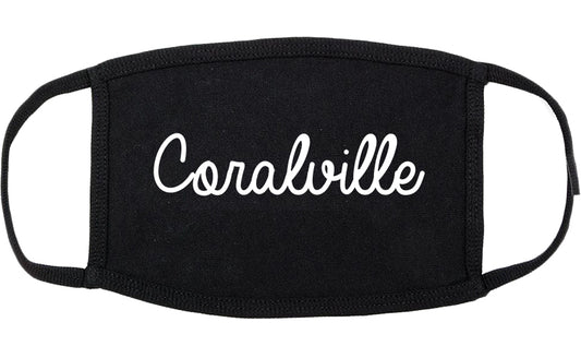 Coralville Iowa IA Script Cotton Face Mask Black