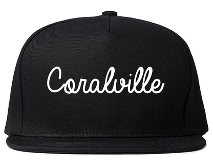 Coralville Iowa IA Script Mens Snapback Hat Black