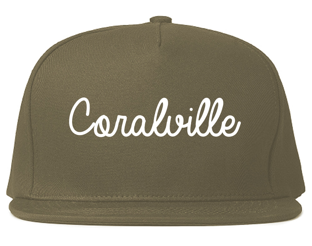 Coralville Iowa IA Script Mens Snapback Hat Grey