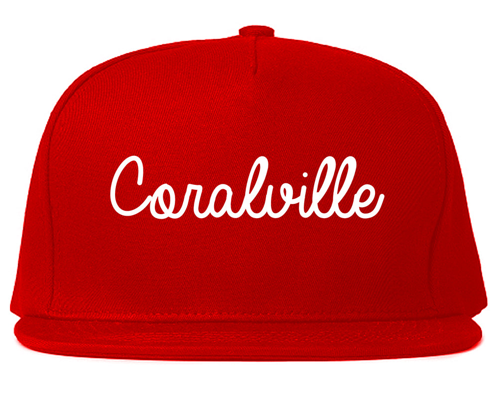 Coralville Iowa IA Script Mens Snapback Hat Red
