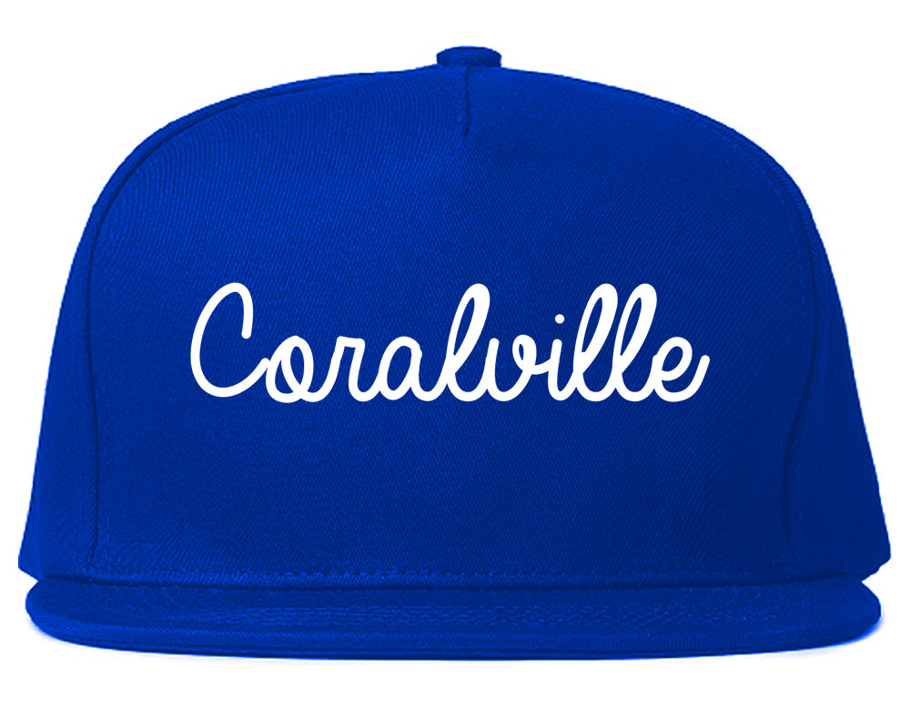 Coralville Iowa IA Script Mens Snapback Hat Royal Blue