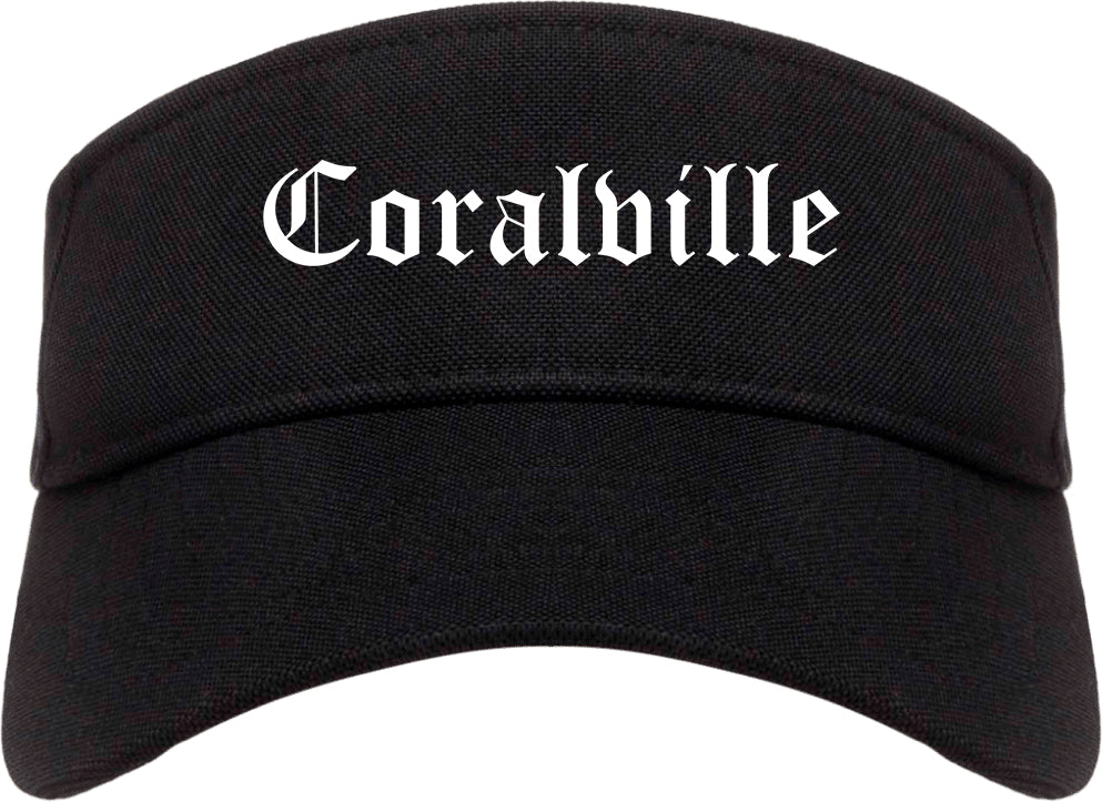 Coralville Iowa IA Old English Mens Visor Cap Hat Black