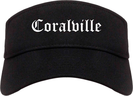 Coralville Iowa IA Old English Mens Visor Cap Hat Black