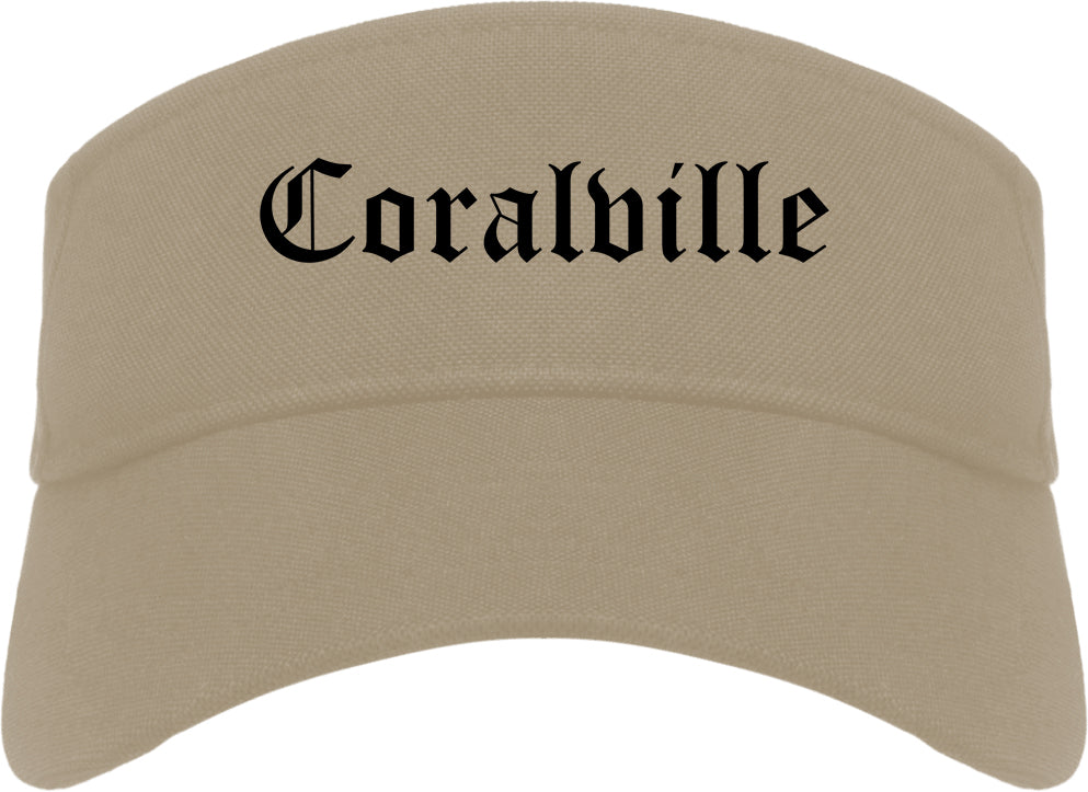 Coralville Iowa IA Old English Mens Visor Cap Hat Khaki