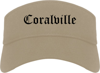 Coralville Iowa IA Old English Mens Visor Cap Hat Khaki