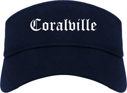 Coralville Iowa IA Old English Mens Visor Cap Hat Navy Blue