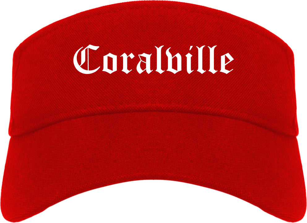 Coralville Iowa IA Old English Mens Visor Cap Hat Red