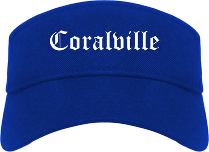 Coralville Iowa IA Old English Mens Visor Cap Hat Royal Blue