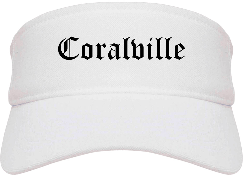 Coralville Iowa IA Old English Mens Visor Cap Hat White