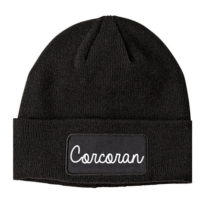 Corcoran California CA Script Mens Knit Beanie Hat Cap Black