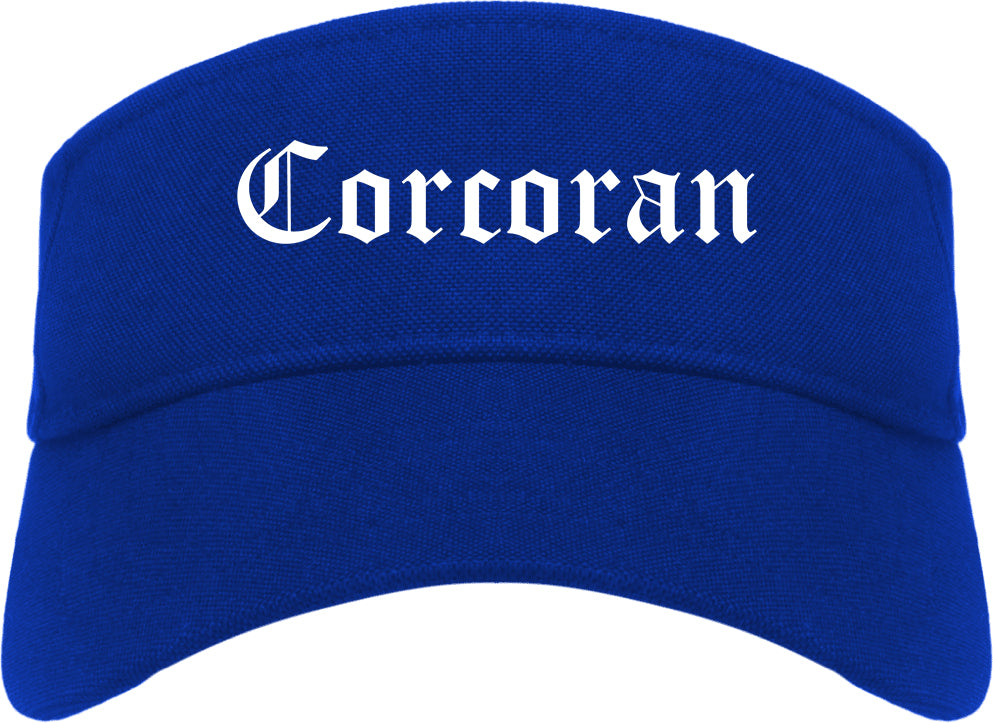 Corcoran California CA Old English Mens Visor Cap Hat Royal Blue