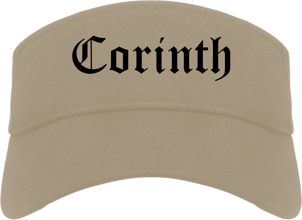 Corinth Mississippi MS Old English Mens Visor Cap Hat Khaki