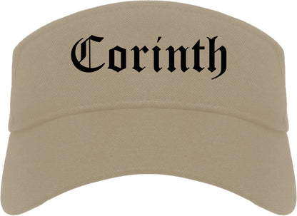 Corinth Mississippi MS Old English Mens Visor Cap Hat Khaki