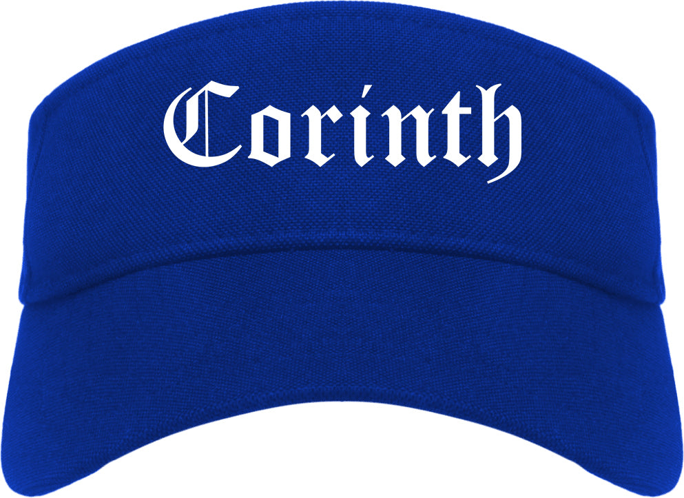 Corinth Mississippi MS Old English Mens Visor Cap Hat Royal Blue