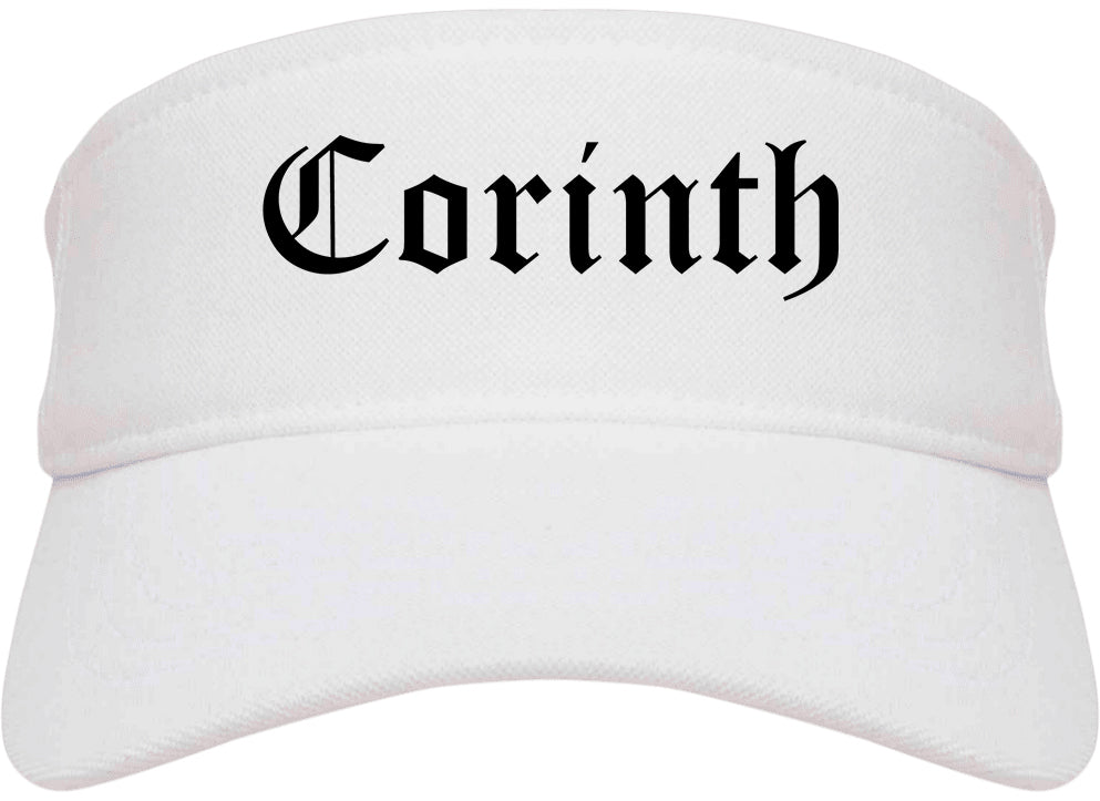 Corinth Mississippi MS Old English Mens Visor Cap Hat White