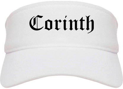 Corinth Mississippi MS Old English Mens Visor Cap Hat White