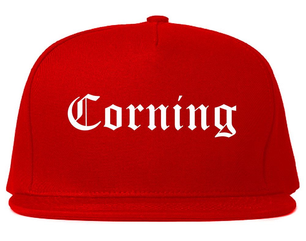 Corning California CA Old English Mens Snapback Hat Red