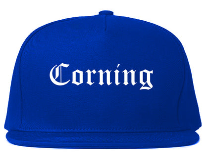 Corning California CA Old English Mens Snapback Hat Royal Blue
